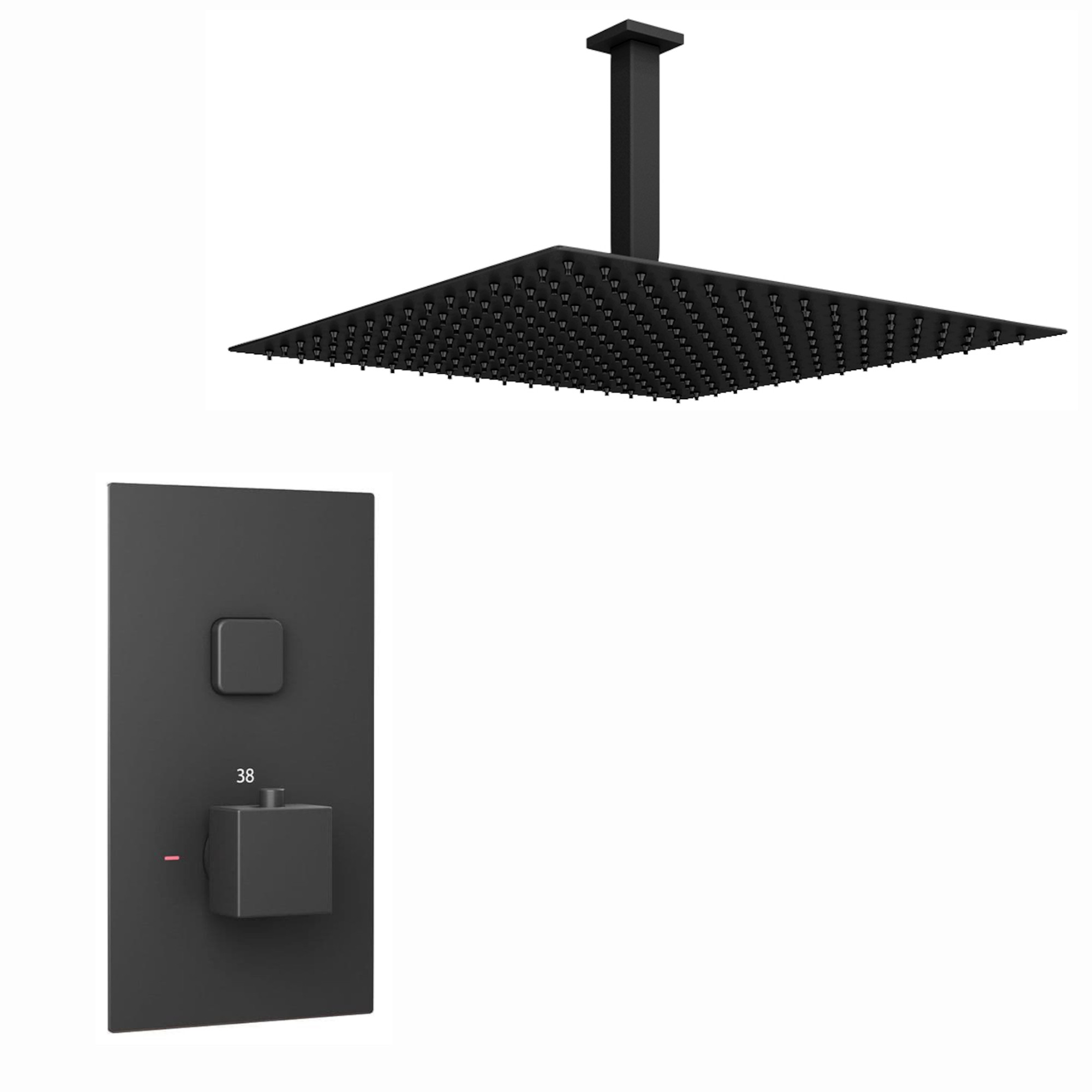 ENKI, Milan, SH0026, Square Thermostatic Concealed Shower Set, Large 400mm Ultra Slim Ceiling Mounted Shower Head, Black image